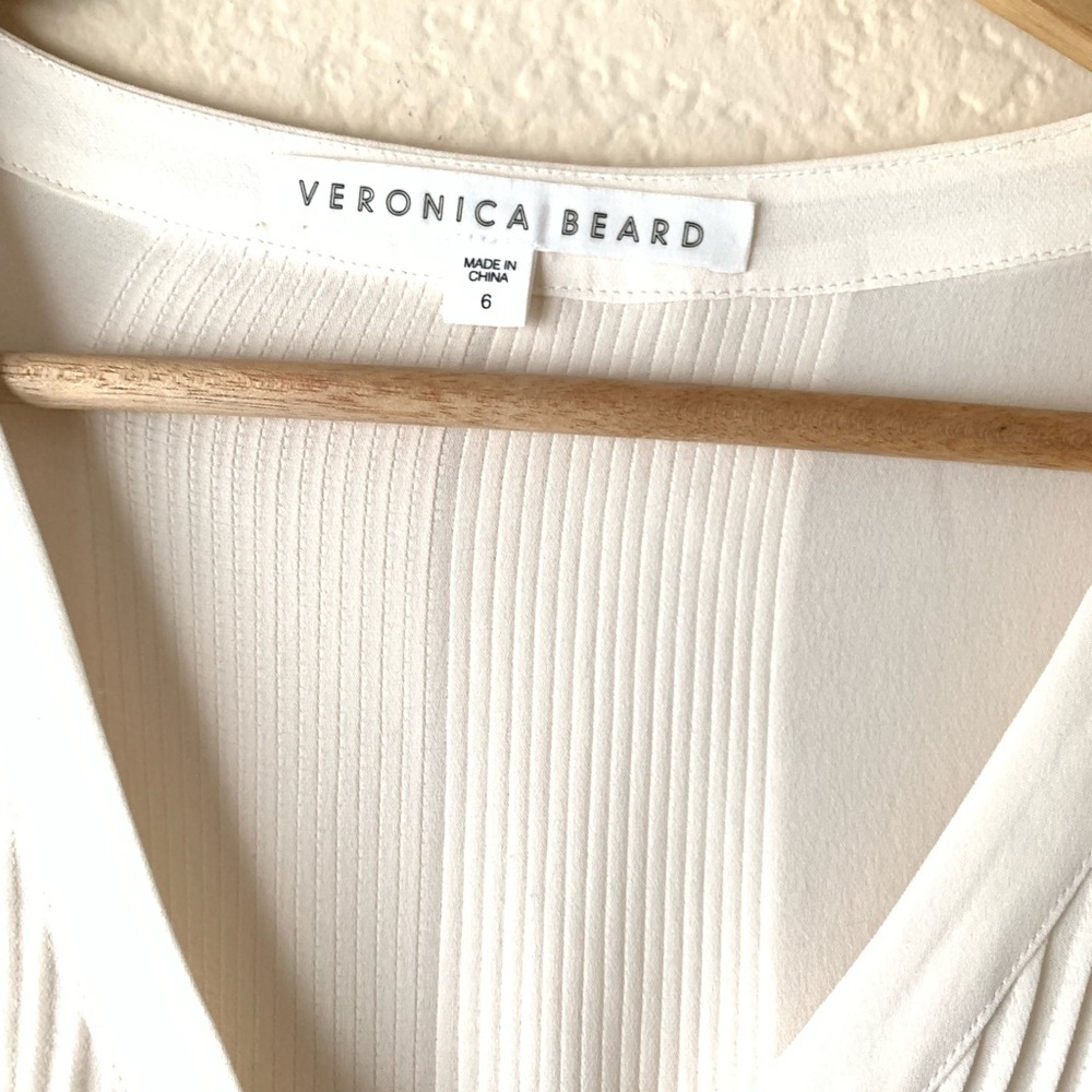 Veronica Beard Cream V-Neck Blouse with Multicolor Embroidered Sleeves - Picture 5 of 6